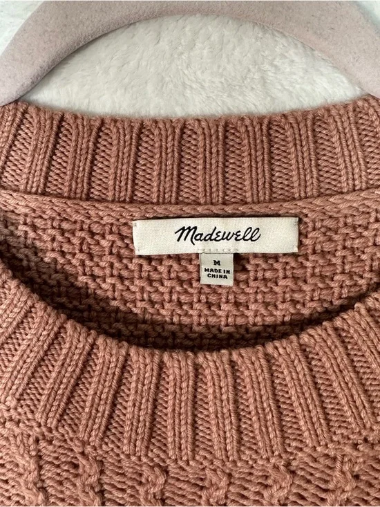Madewell Mixed Stitch Sweater M Pink Terracotta Fringed Frayed Hem Crew Boho - Picture 3 of 7